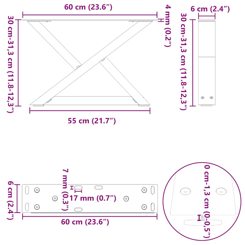 vidaXL 2 db fehér dohányzóasztal láb 60 x (30-31,3) cm acél dohányzóasztal láb