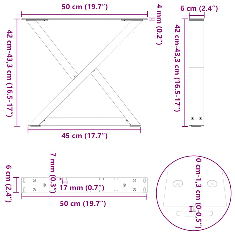 vidaXL 2 db fehér dohányzóasztal láb 50 x (42-43,3) cm acél dohányzóasztal láb