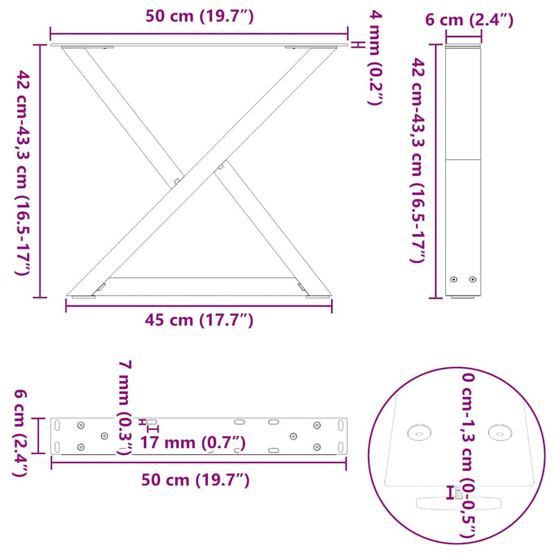 vidaXL 2 db antracitszürke acél dohányzóasztal láb 50 x (42-43,3) cm