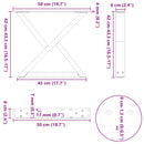 vidaXL 2 db natúr acél dohányzóasztal láb 50 x (42-43,3) cm acél