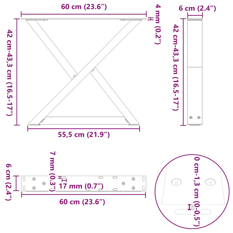 vidaXL 2 db fehér dohányzóasztal láb 60 x (42-43,3) cm acél dohányzóasztal láb