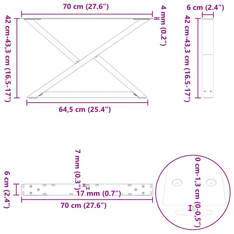 vidaXL 2 db antracitszürke acél dohányzóasztal láb 70 x (42-43,3) cm