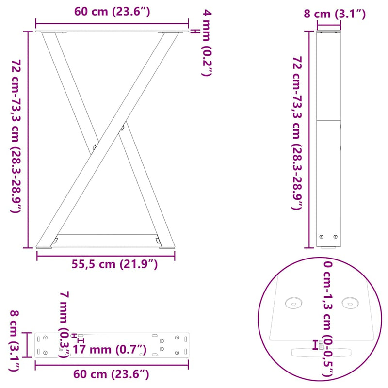 vidaXL 2 db fehér étkezőasztal láb 60 x (72-73,3) cm acél étkezőasztal láb