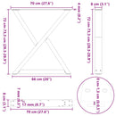 vidaXL 2 db natúr acél étkezőasztal láb 70 x (72-73,3) cm acél