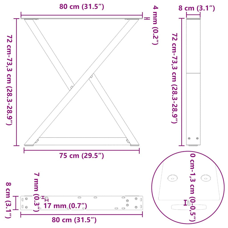 vidaXL 2 db antracitszürke acél étkezőasztalláb 80x(72-73,3) cm