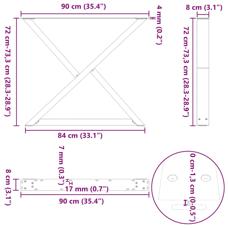 vidaXL 2 db fehér étkezőasztal láb 90 x (72-73,3) cm acél étkezőasztal láb