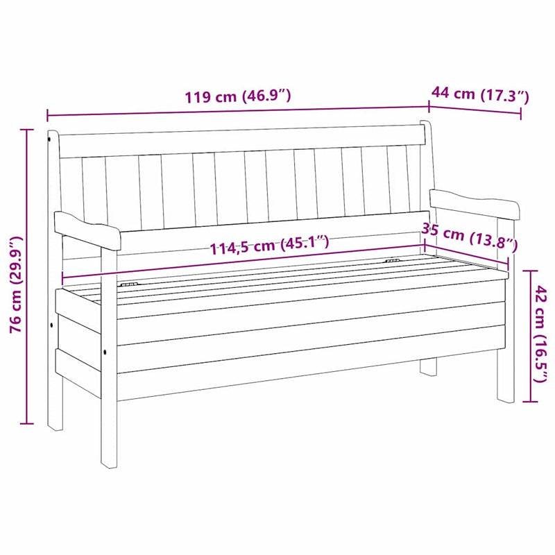 vidaXL Kerti pad Barna 119 x 76 x 44cm Tömör fenyőfa