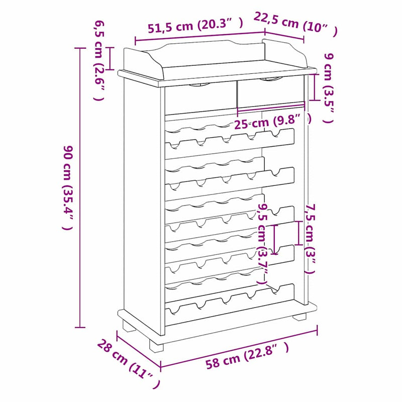 vidaXL Borpolc Barna 90 x 60 x 30 cm Tömör fenyőfa