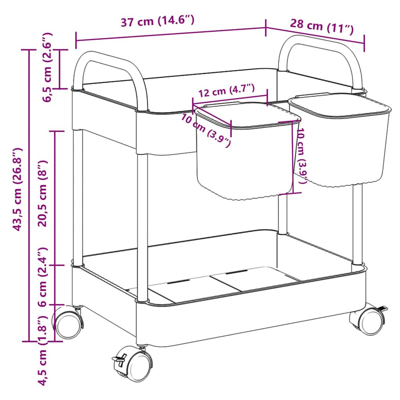 vidaXL tárolókocsi 2 szintes átlátszó 37x28x43,5 cm akril