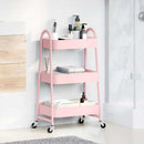 vidaXL 3-szintes rózsaszín acél tárolókocsi 42 x 41,5 x 77 cm