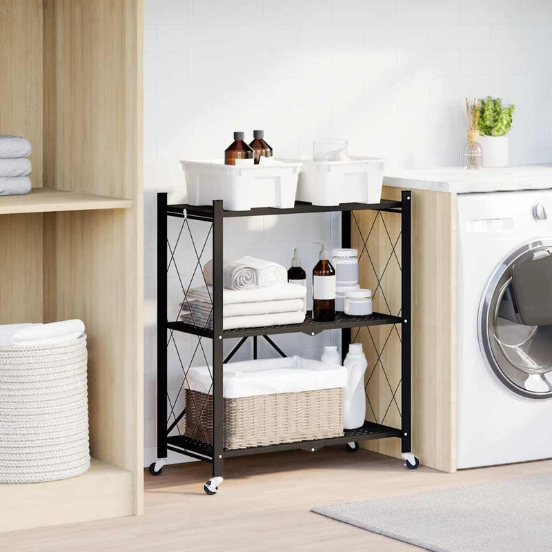 vidaXL tárolópolc kerekeken fekete 71x34x88 cm acél