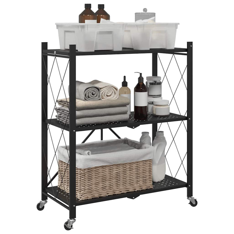 vidaXL tárolópolc kerekeken fekete 71x34x88 cm acél