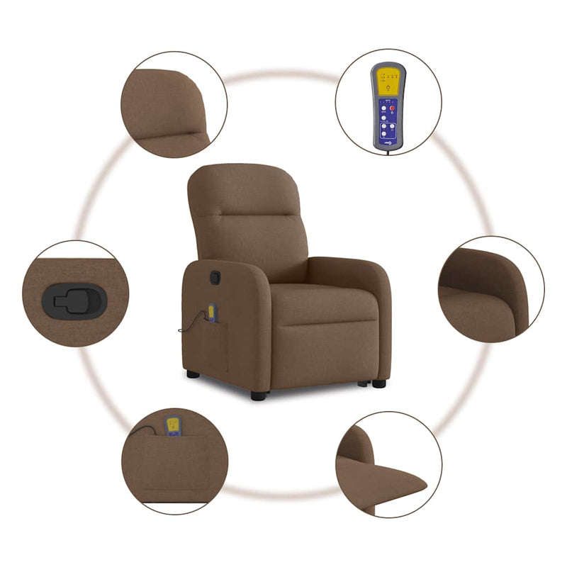 vidaXL barna szövet felállást segítő dönthető masszázsfotel