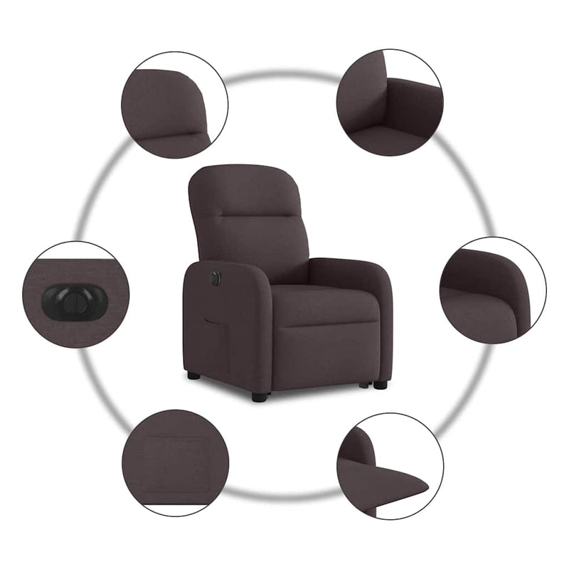 vidaXL elektromos felállást segítő sötétbarna szövet dönthető fotel