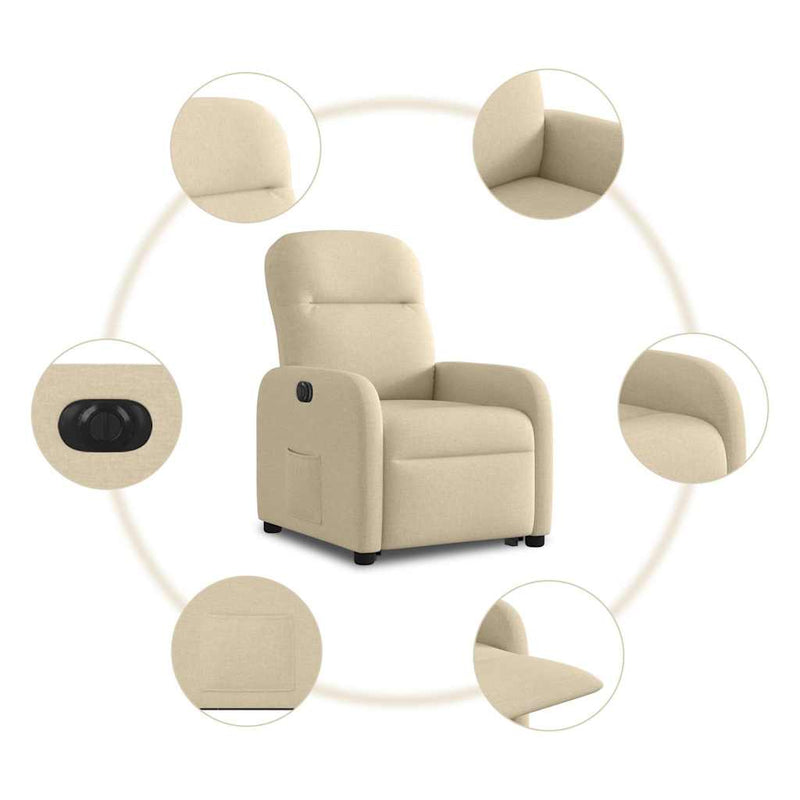 vidaXL elektromos felállást segítő krémszínű szövet dönthető fotel