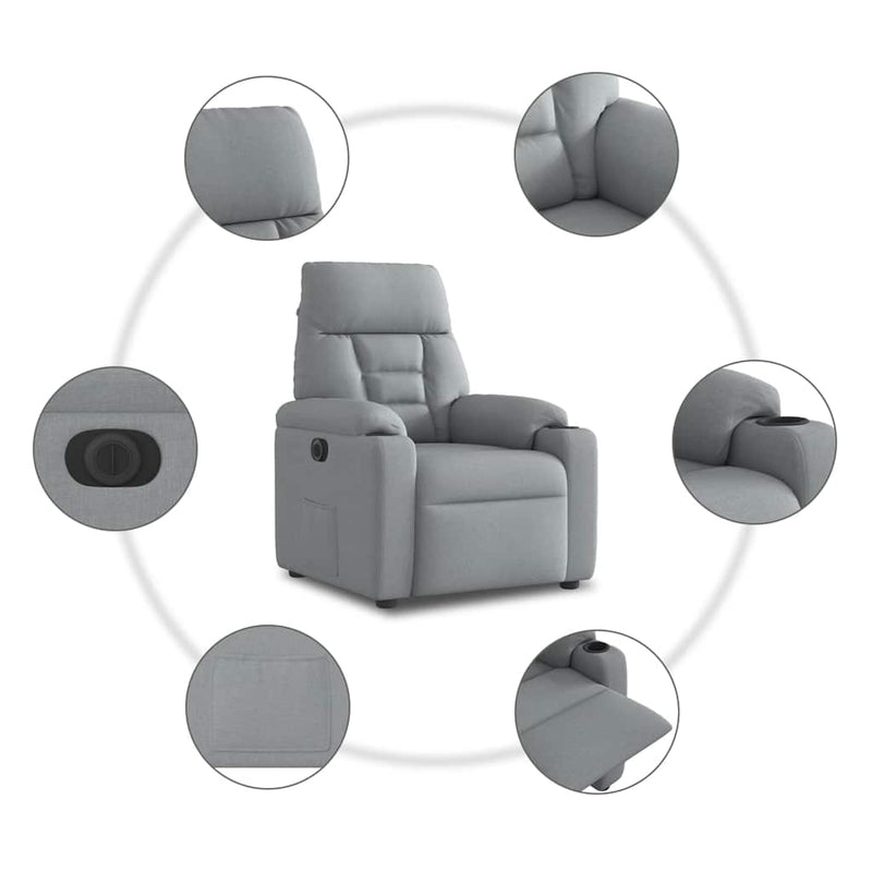 vidaXL világosszürke szövet elektromos dönthető fotel