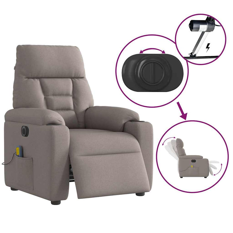 vidaXL tópszínű szövet elektromos dönthető masszázsfotel