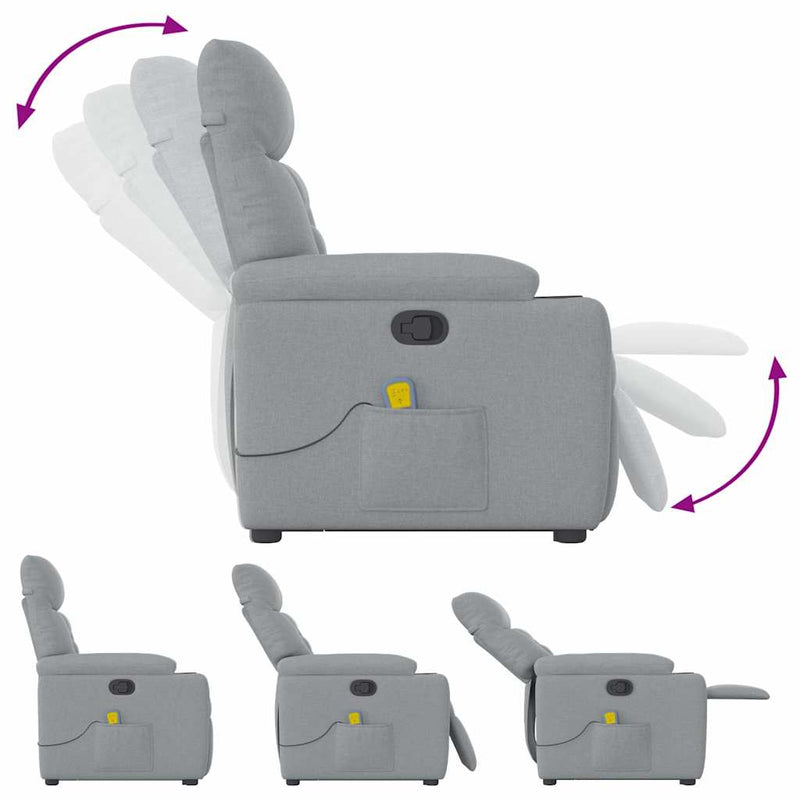 vidaXL világosszürke szövet felállást segítő dönthető masszázsfotel