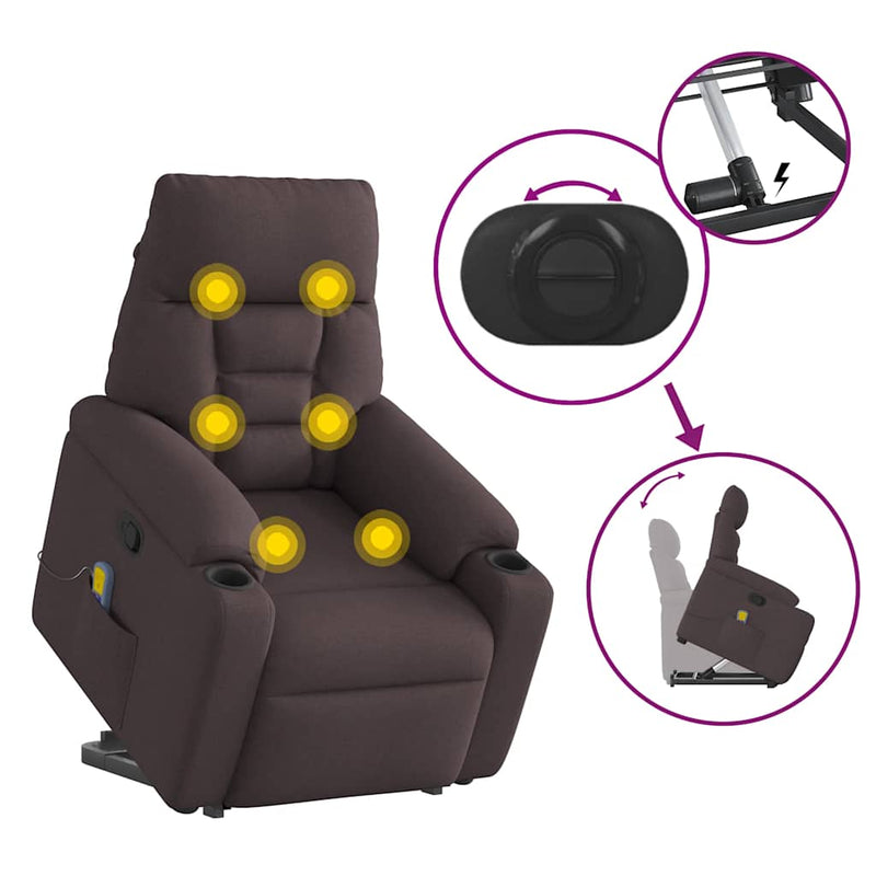 vidaXL sötétbarna szövet dönthető masszázs- és állófotel