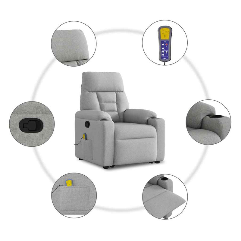 vidaXL Álló masszázsfotel felhőszürke szövet