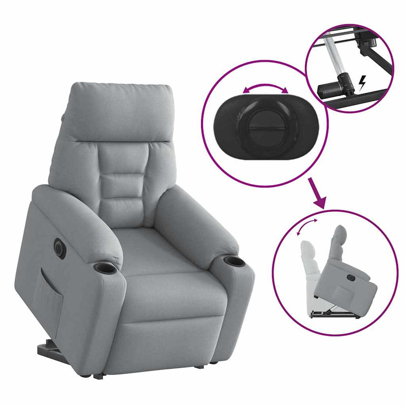 vidaXL elektromos felállást segítő világosszürke szövet dönthető fotel