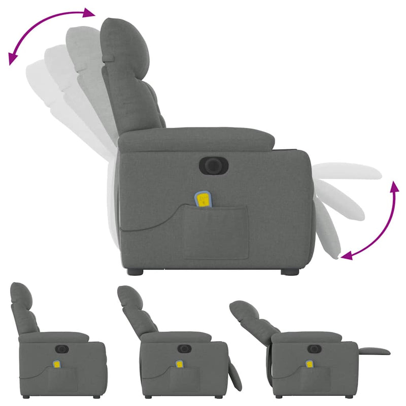 vidaXL sötétszürke szövet dönthető elektromos álló masszázsfotel