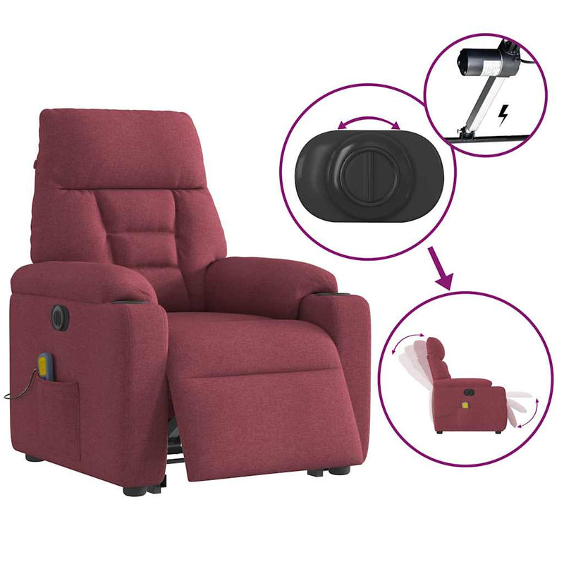 vidaXL bordó szövet dönthető elektromos álló masszázsfotel