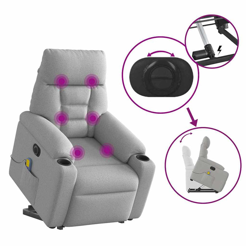 vidaXL Elektromos álló masszázsfotel felhőszürke szövet