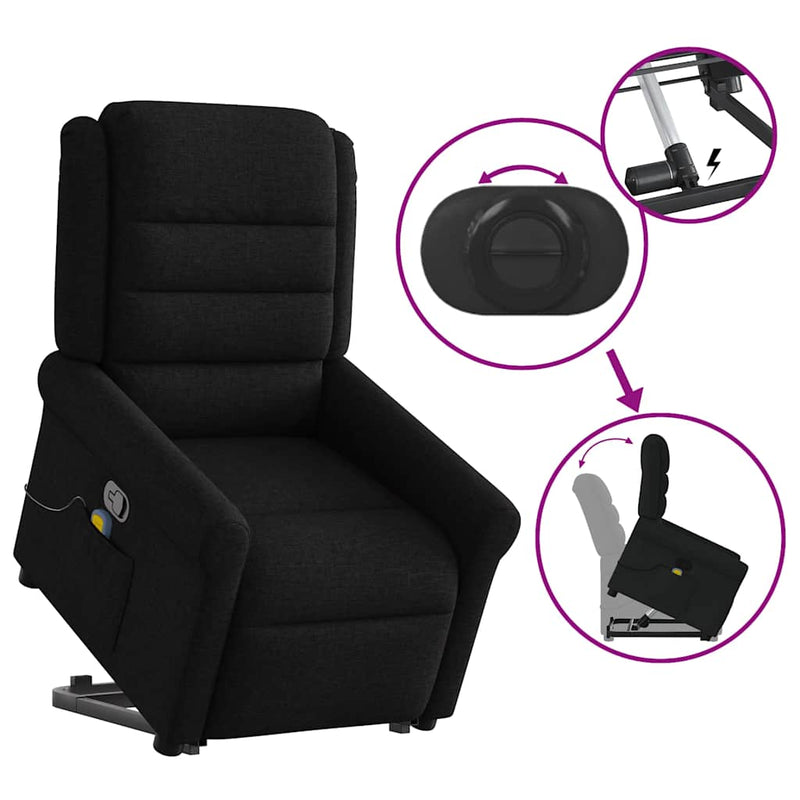 vidaXL fekete szövet dönthető masszázs- és állófotel