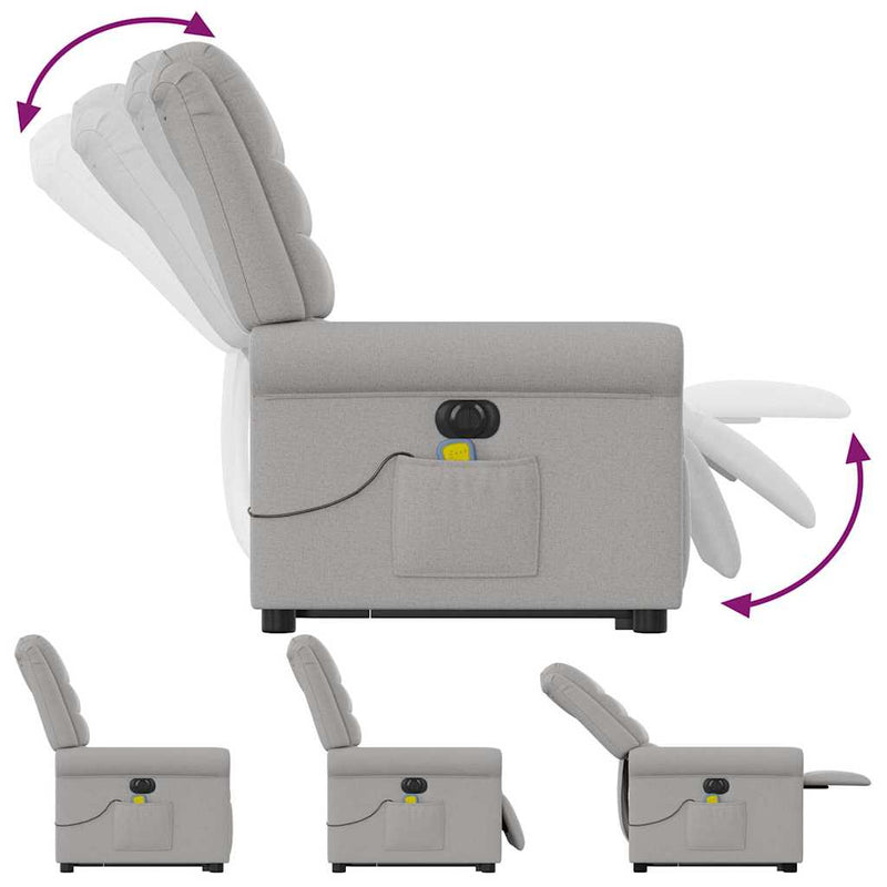 vidaXL Elektromos álló masszázsfotel felhőszürke szövet