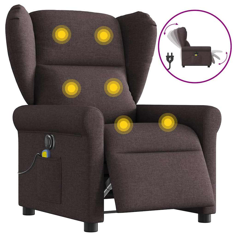 vidaXL sötétbarna szövet elektromos dönthető masszázsfotel