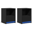 vidaXL 2 db fekete szerelt fa éjjeliszekrény LED-fényekkel
