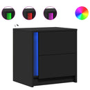 vidaXL 2 db fekete szerelt fa éjjeliszekrény LED-fényekkel