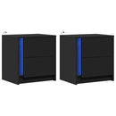 vidaXL 2 db fekete szerelt fa éjjeliszekrény LED-fényekkel