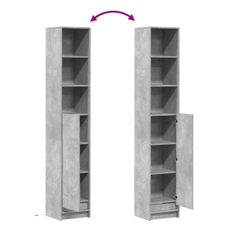 vidaXL betonszürke szerelt fa tálalószekrény LED-del 36 x 32,5 x 200cm