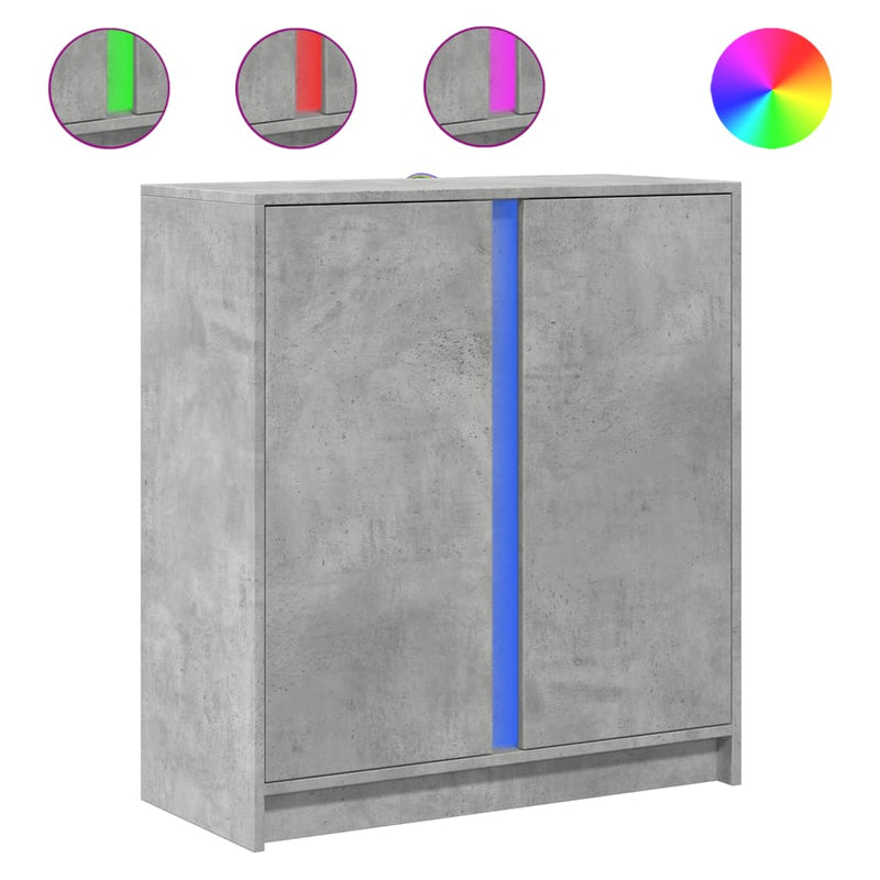 vidaXL betonszürke szerelt fa tálalószekrény LED-del 77 x 34 x 85 cm