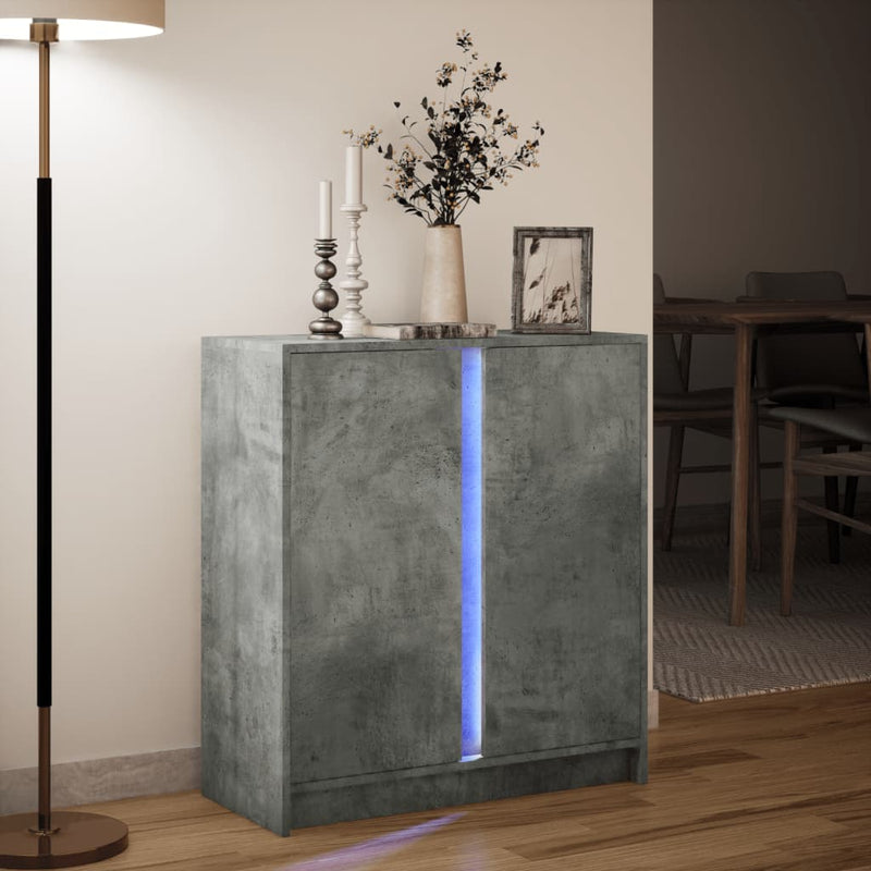 vidaXL betonszürke szerelt fa tálalószekrény LED-del 77 x 34 x 85 cm