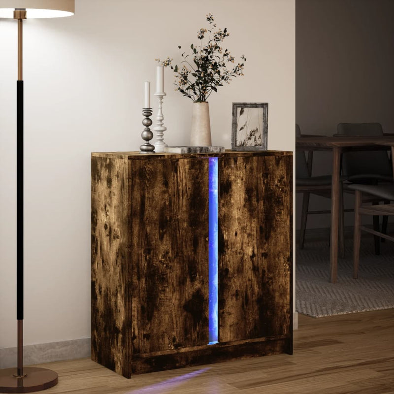 vidaXL füstös tölgy szerelt fa tálalószekrény LED-del 77 x 34 x 85 cm