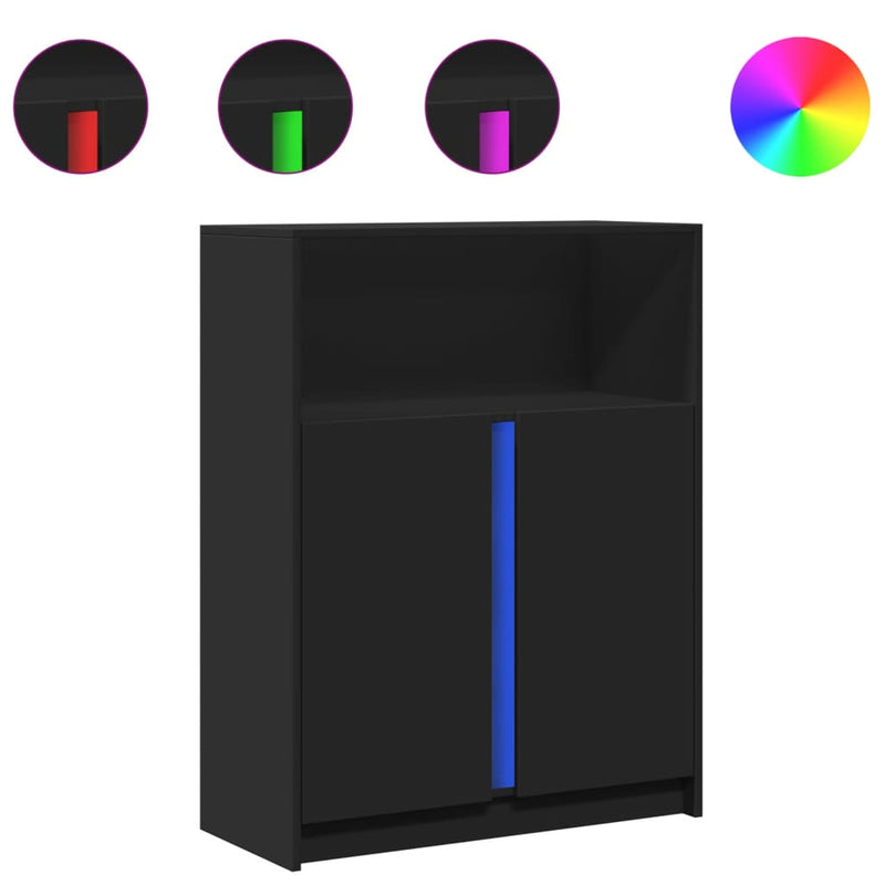 vidaXL fekete szerelt fa tálalószekrény LED-del 77 x 34 x 100 cm