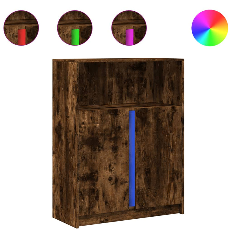 vidaXL füstös tölgy szerelt fa tálalószekrény LED-del 77 x 34 x 100 cm