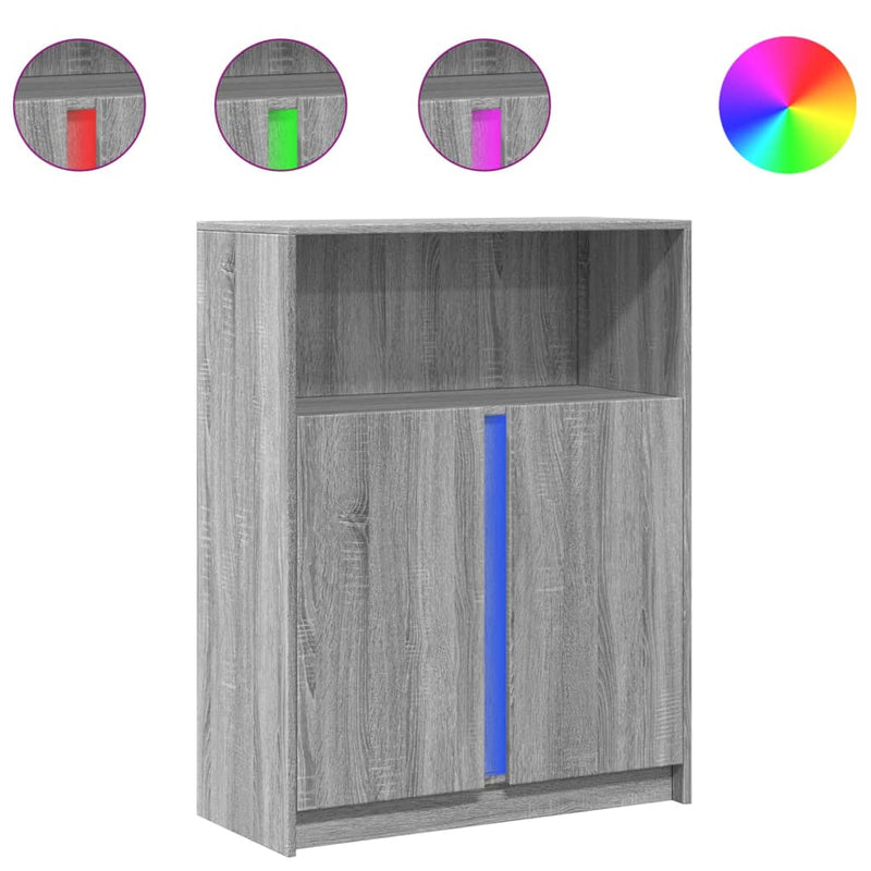 vidaXL szürke sonoma szerelt fa tálalószekrény LED-del 77x34x100 cm