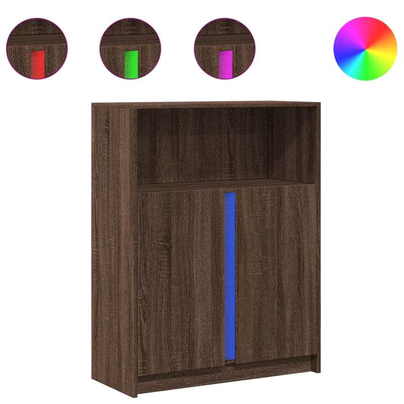 vidaXL barna tölgy szerelt fa tálalószekrény LED-del 77x34x100 cm