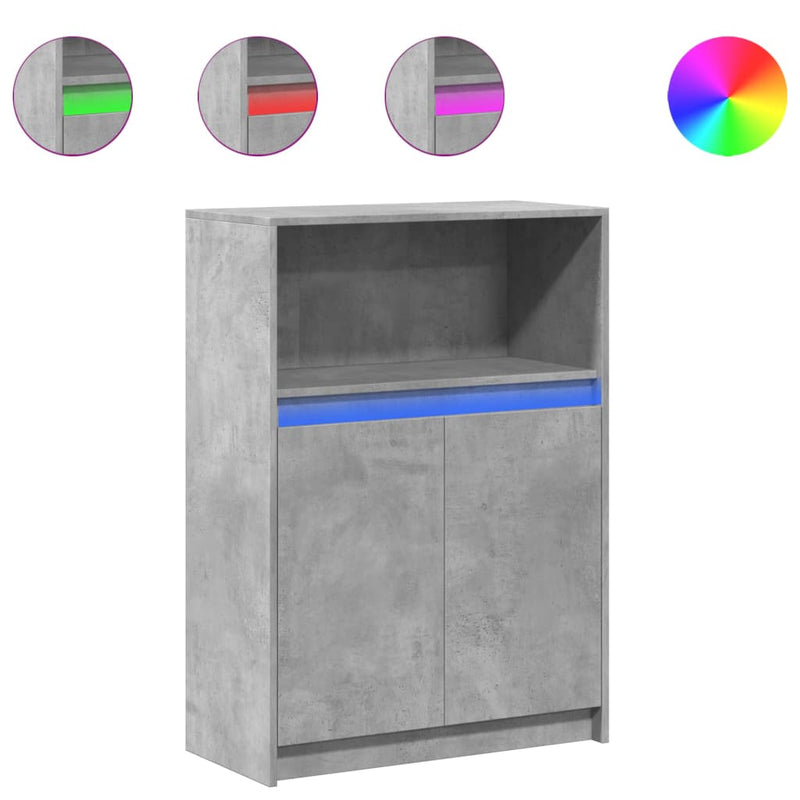 vidaXL betonszürke szerelt fa tálalószekrény LED-del 72x34x100 cm