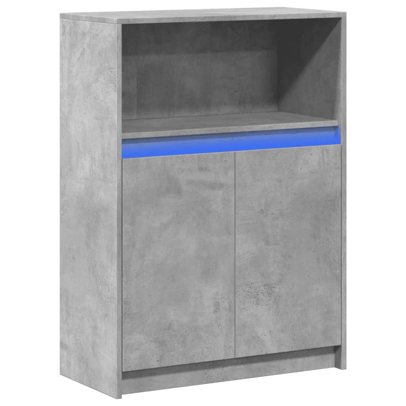 vidaXL betonszürke szerelt fa tálalószekrény LED-del 72x34x100 cm