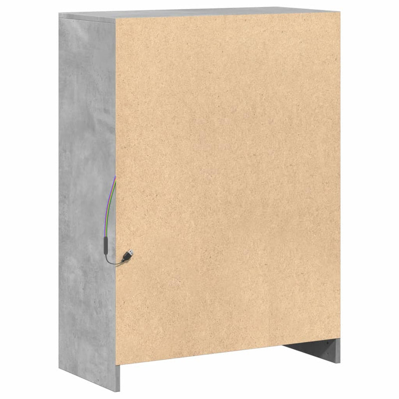 vidaXL betonszürke szerelt fa tálalószekrény LED-del 72x34x100 cm