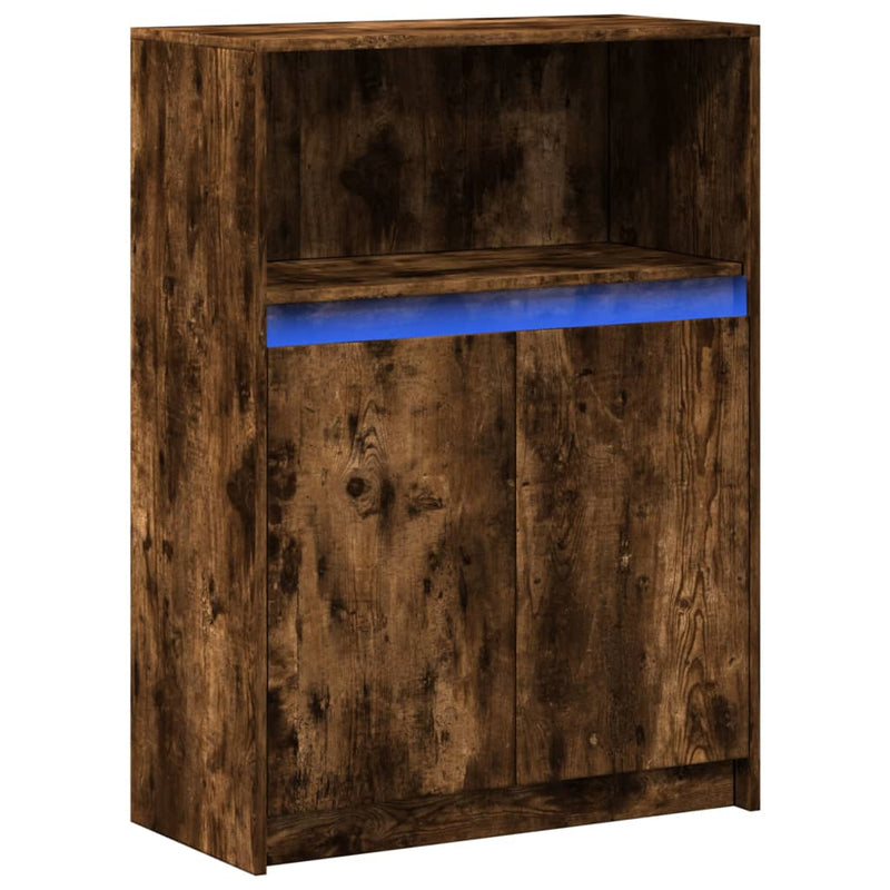 vidaXL füstös tölgy szerelt fa tálalószekrény LED-del 72x34x100 cm