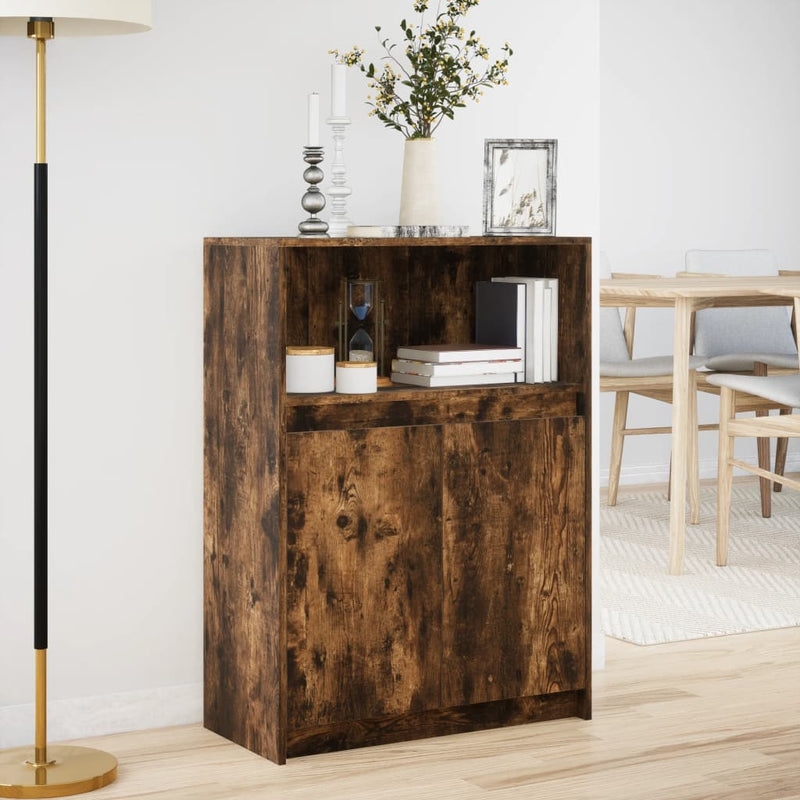 vidaXL füstös tölgy szerelt fa tálalószekrény LED-del 72x34x100 cm
