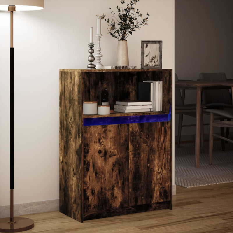 vidaXL füstös tölgy szerelt fa tálalószekrény LED-del 72x34x100 cm