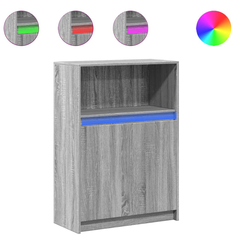 vidaXL szürke sonoma szerelt fa tálalószekrény LED-del 72x34x100 cm