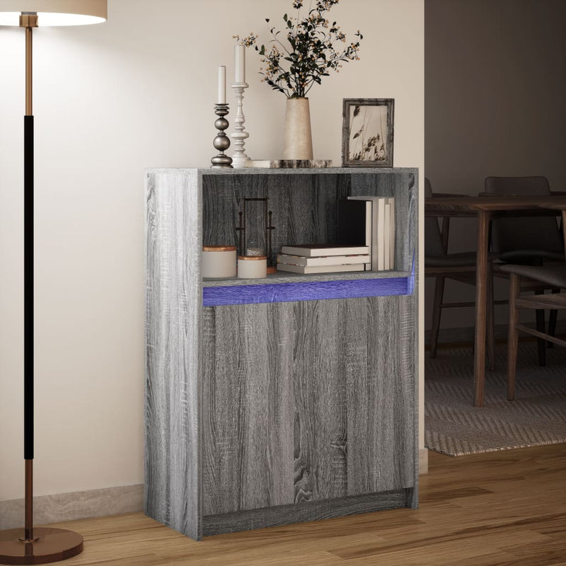 vidaXL szürke sonoma szerelt fa tálalószekrény LED-del 72x34x100 cm
